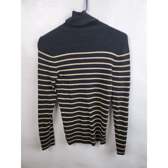 Lauren Ralph Lauren Womens Turtleneck Sweater Medium Black Gold Metallic Striped - Picture 6 of 7
